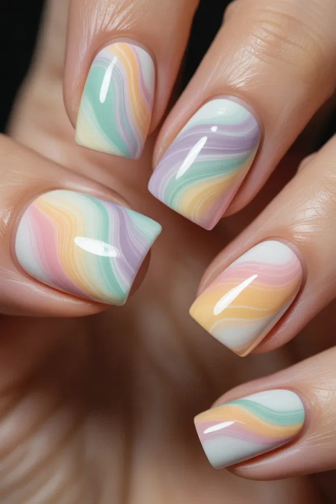 8. Pastel Rainbow Swirl Nails