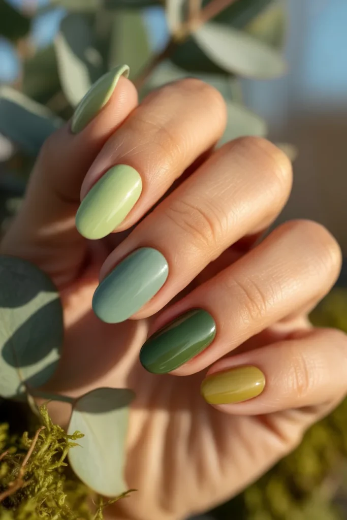 8. Shades of Green — Sage Botanical Nails