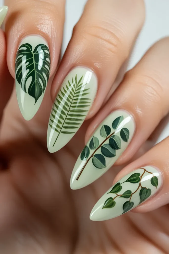 9. Botanical Green Press On Style Nails