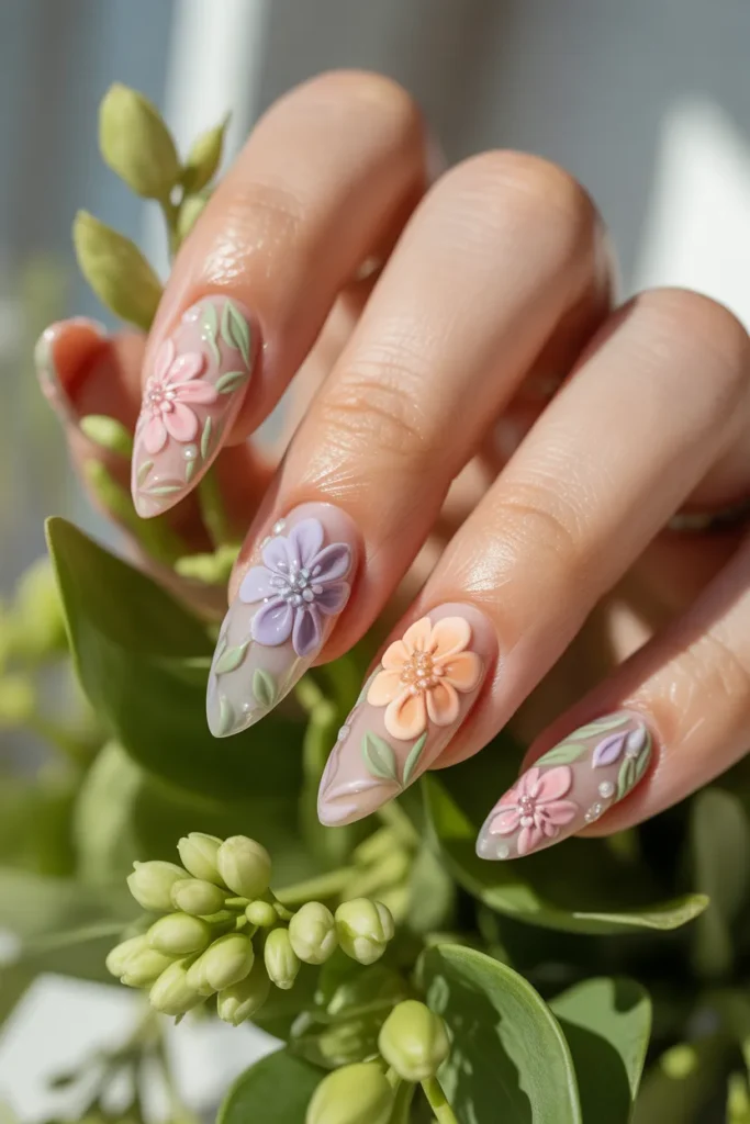 9. Coffin vs Stiletto Floral Nails