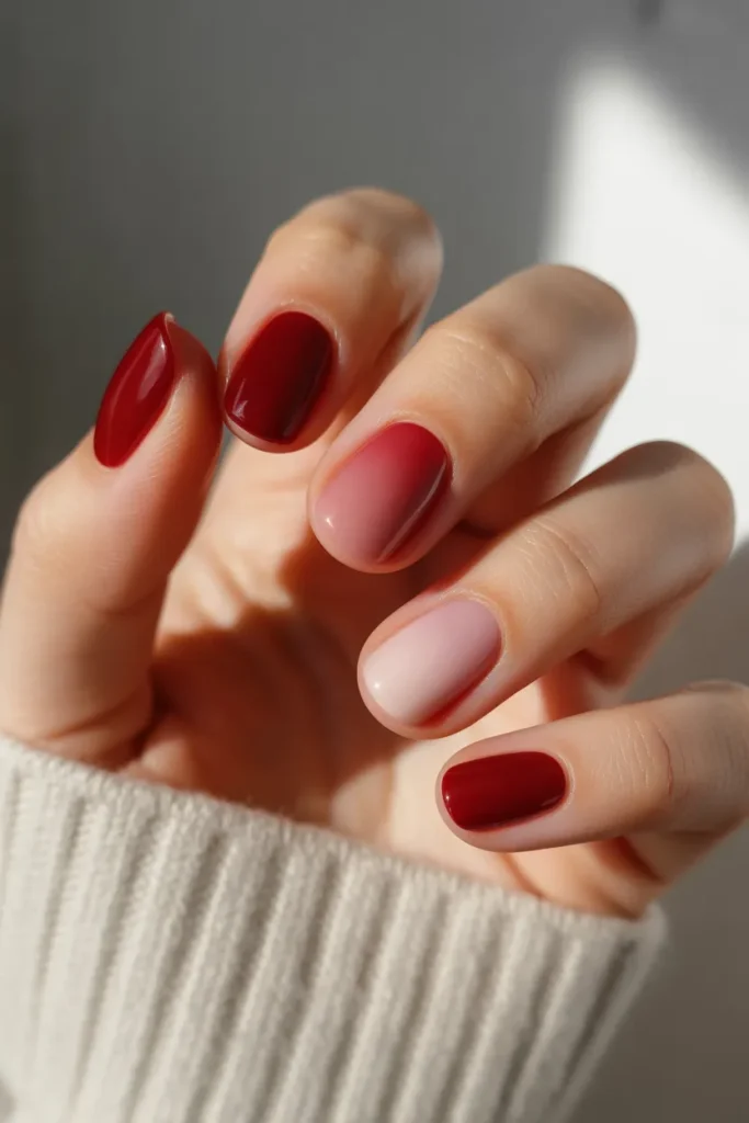 9. Deep Cherry Red Ombre Winter Nails