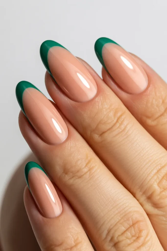 9. Green Gel Tips on Almond Nails