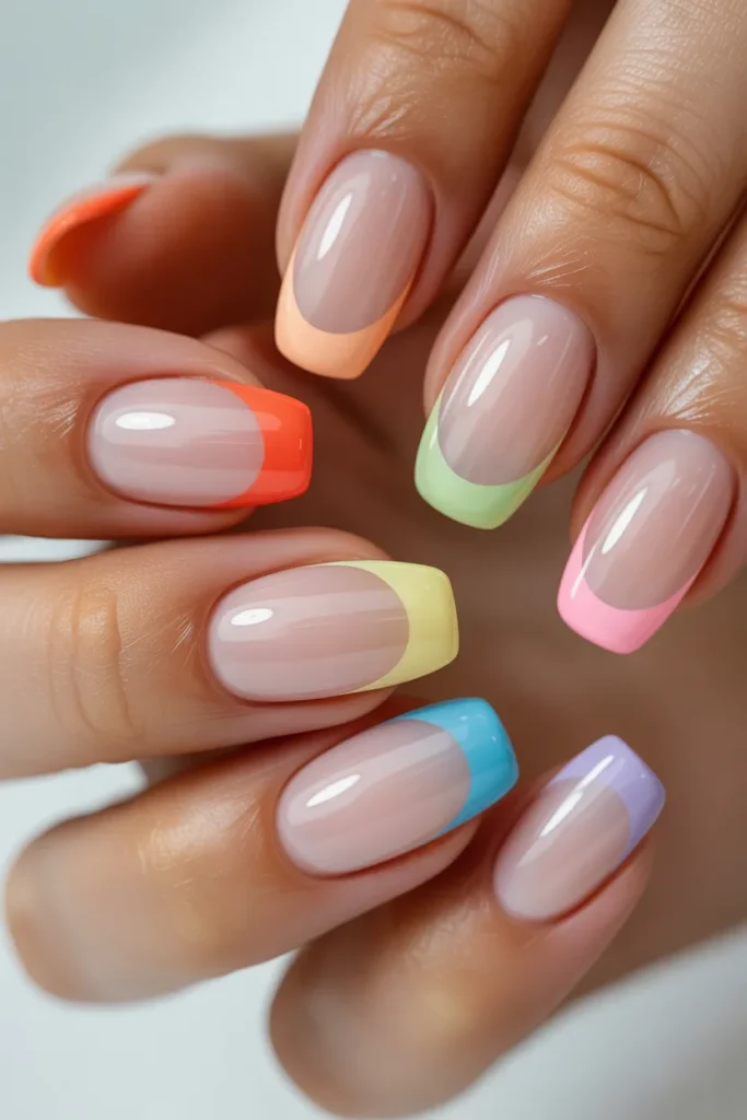 9. Rainbow French Tip Nails