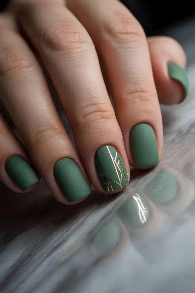 Dark Green Matte with Gold Geometric Lines 8