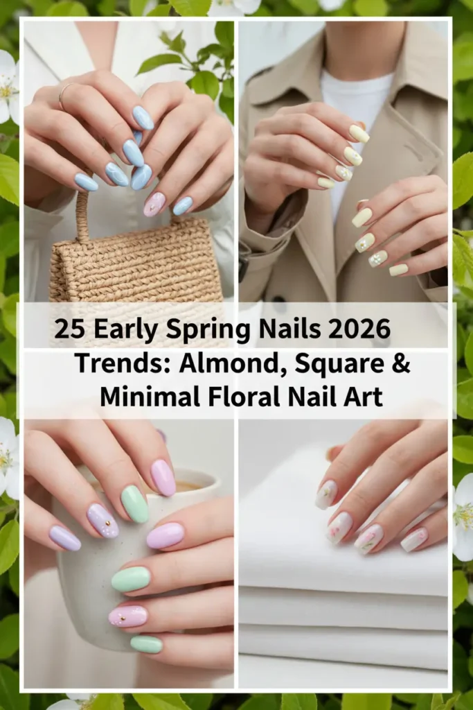 Early Spring Nails 2026 Trends Almond Square Minimal Floral Nail Art