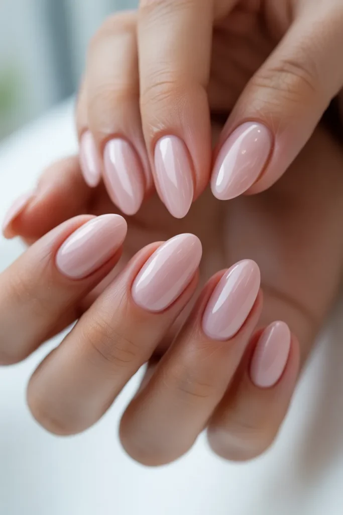 1. Baby Pink Short Almond Nails