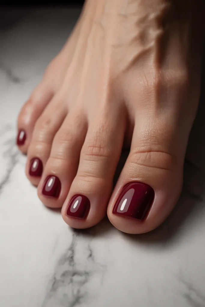 1. Classic Burgundy Toenails — The Dark Pedicure Icon