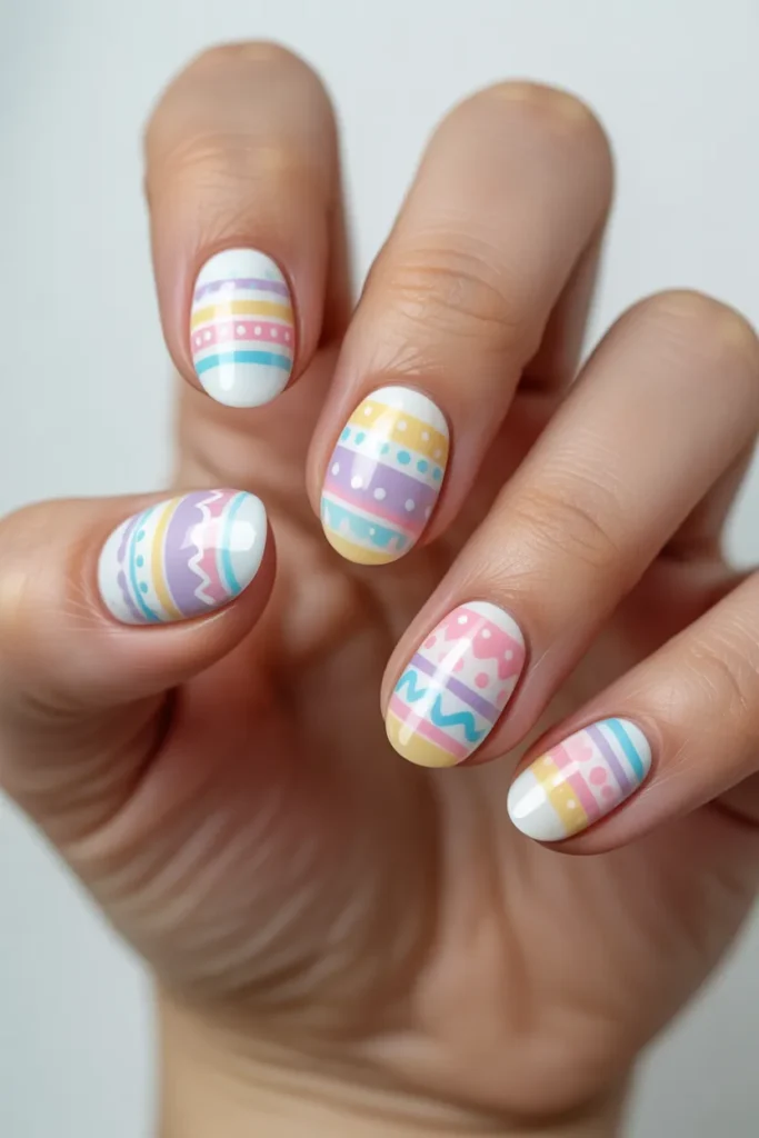 1. Classic Decorated Easter Egg Nail Art — Almond Shape