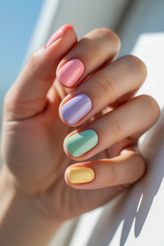 1. Classic Pastel Rainbow Set — One Colour Per Nail