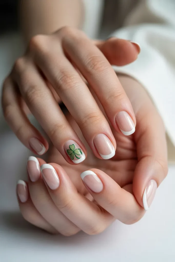 1. Classic Shamrock French Tips