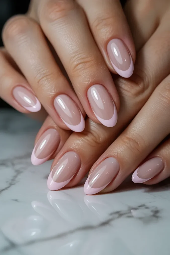 1. Pastel Pink Almond French Tips