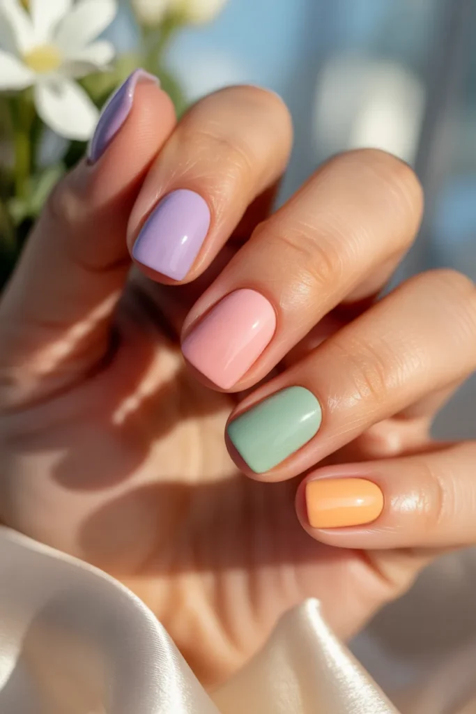 1. Pastel Rainbow Easter Nails — One Colour Per Nail 1