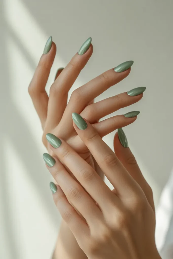 1. Sage Green Minimalist Nails