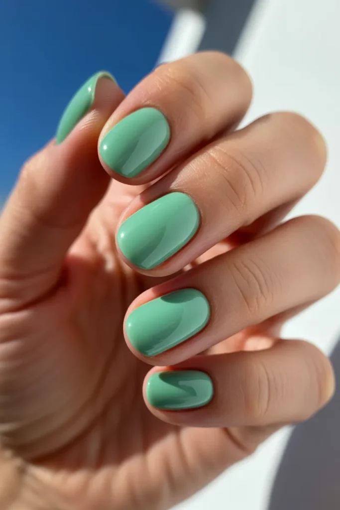 Mint Green Spring Nails 2 1. Simple Mint Green Gel Nails — Solid Colour