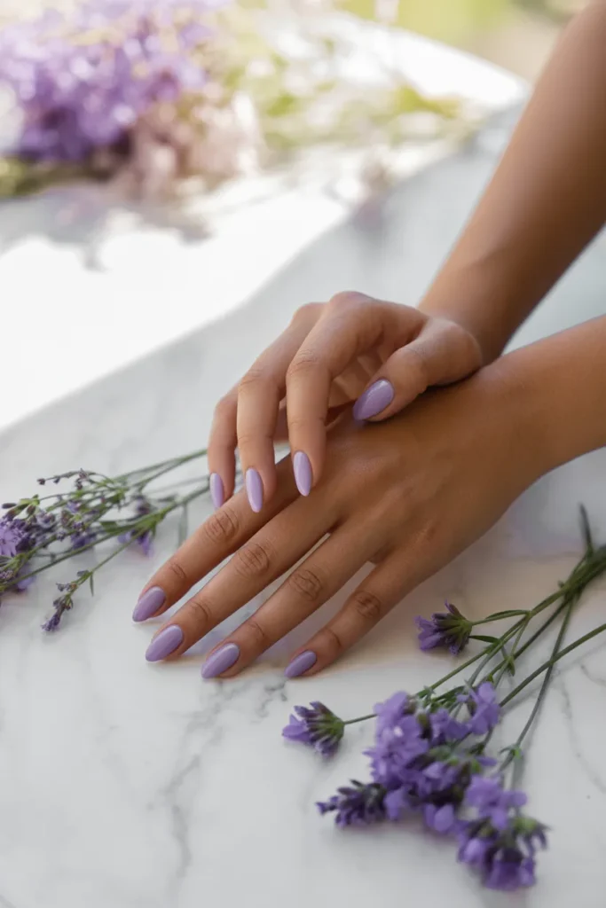 1. Soft Lavender Almond Spring Nails