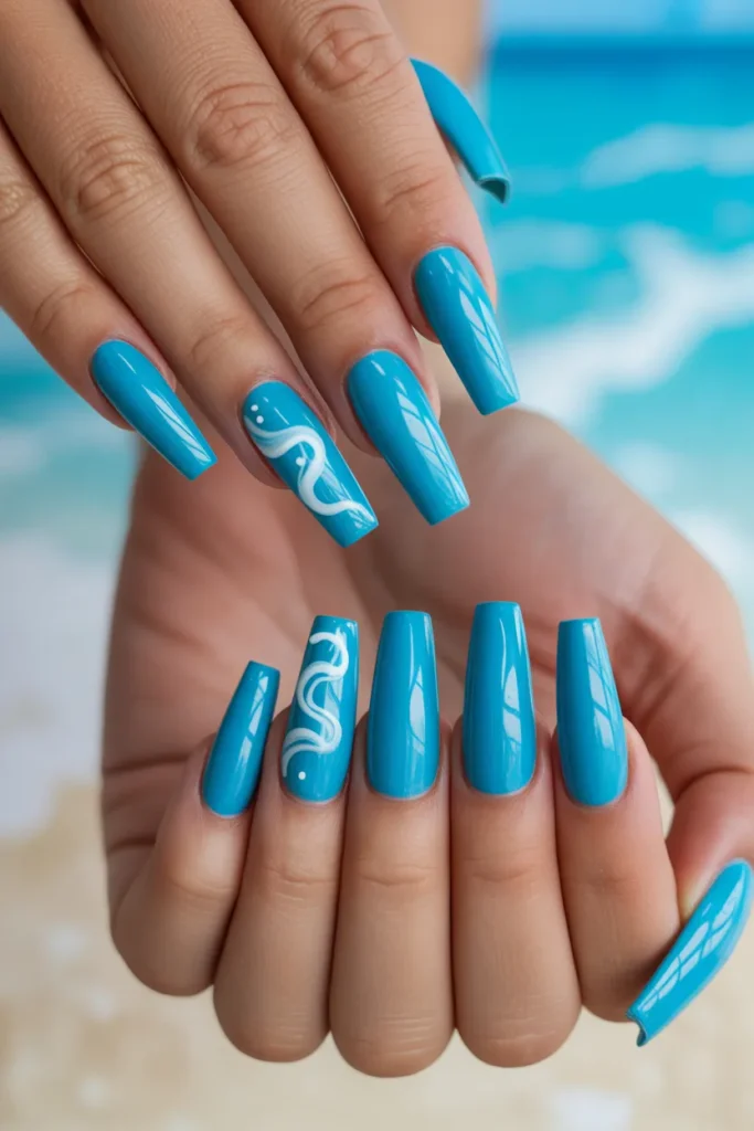 1. Tropical Turquoise Coffin Nails