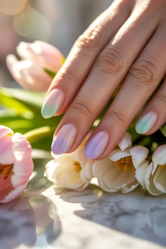 Easter Gel Nails 2 1.Pastel Ombre Easter Gel Nails
