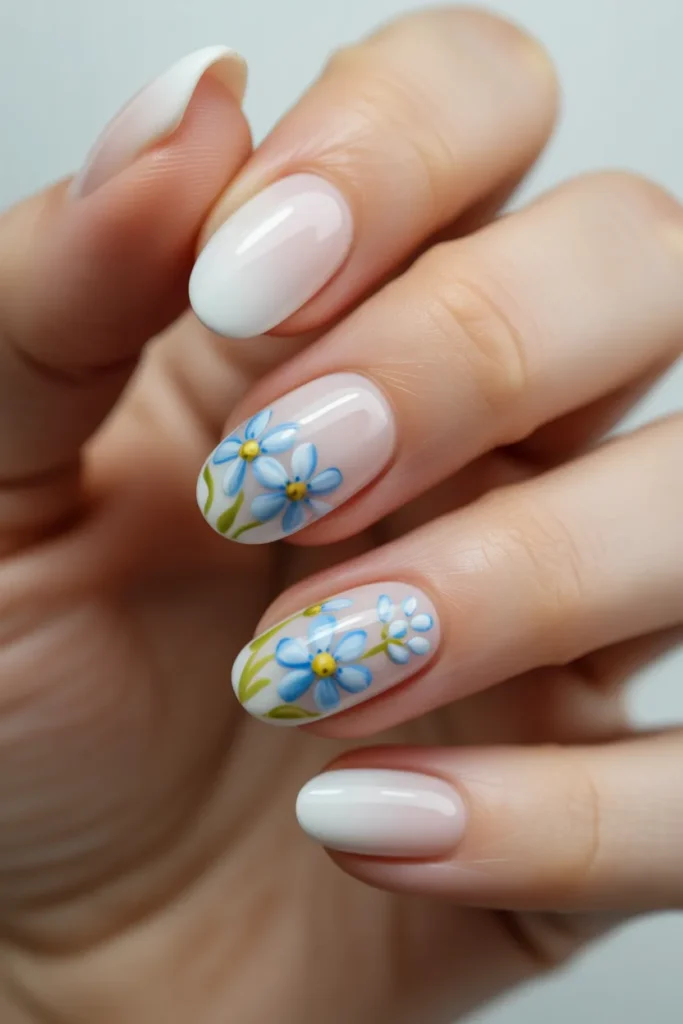 10. Blue Flower Design April Nails