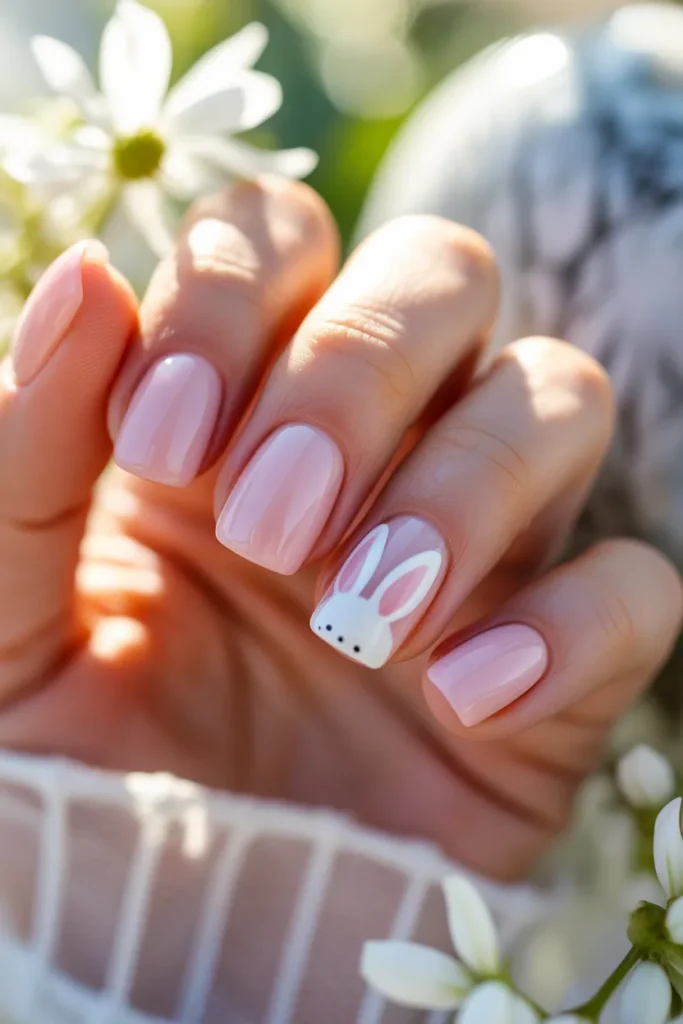10. Bunny Ear Nails on Short Square Pastel Base