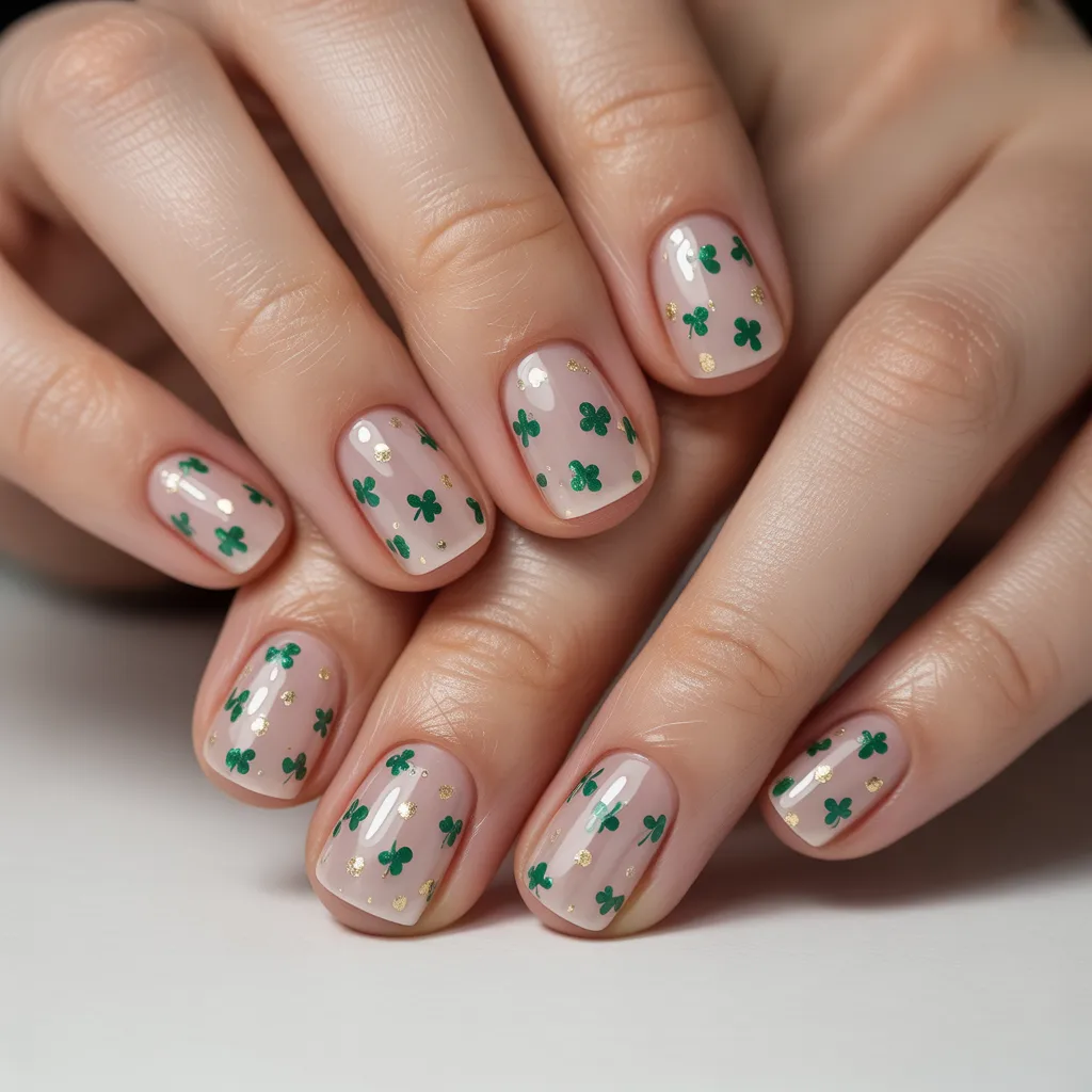10. Cute Clover Confetti Nails