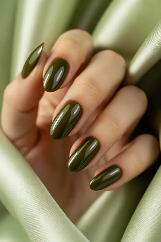 10. Dark Olive Glazed Doughnut Nails