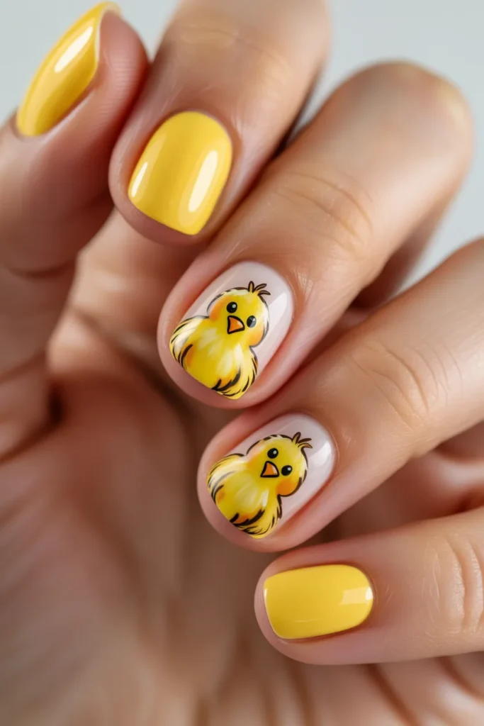 10. Easter Chick Nail Art — Short Nails
