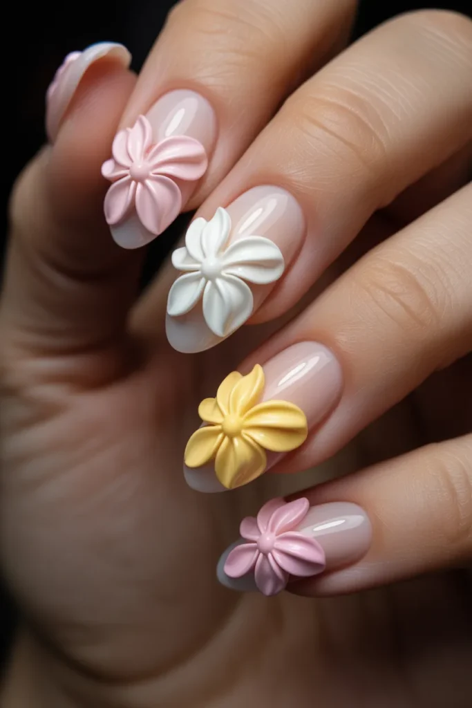 10. Floral Spring Nails Almond — 3D Flower Art