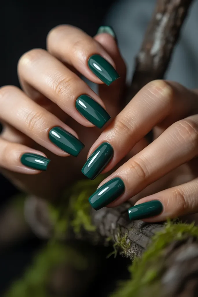 10. Forest Green Coffin Nails