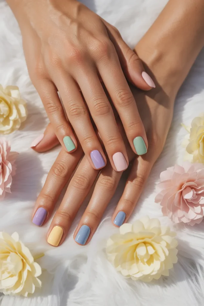 10. Multi Colour Pastel Mix Nails