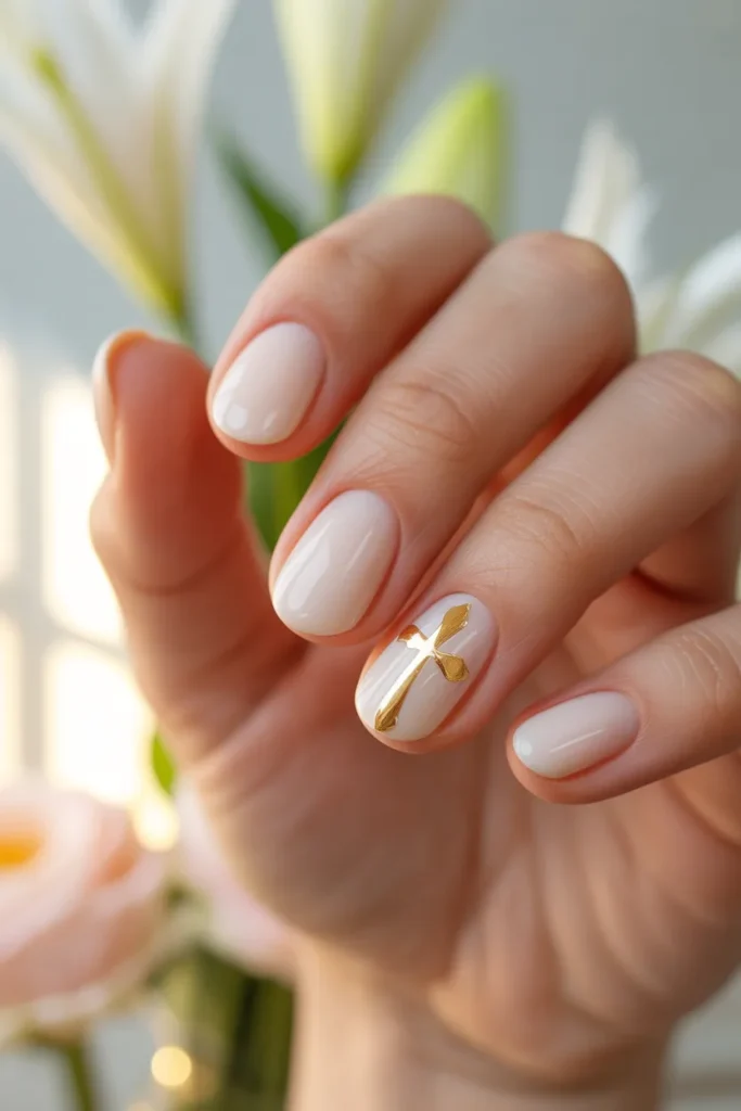 10. Pastel Easter Nails with Cross — Meaningful Art