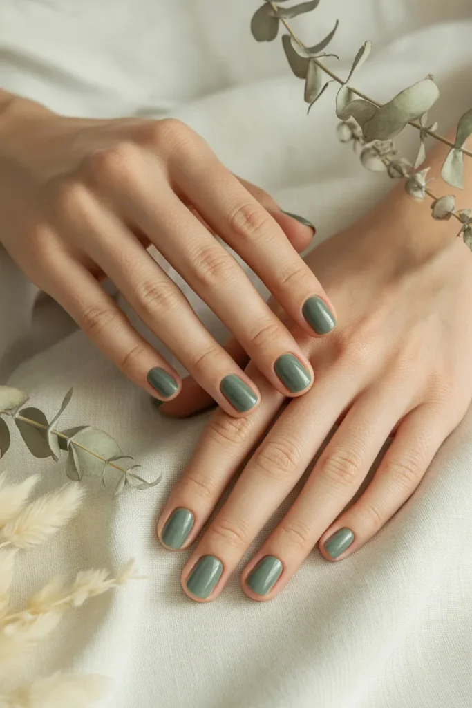 10. Short Square Spring Nails — Sage Green Solid
