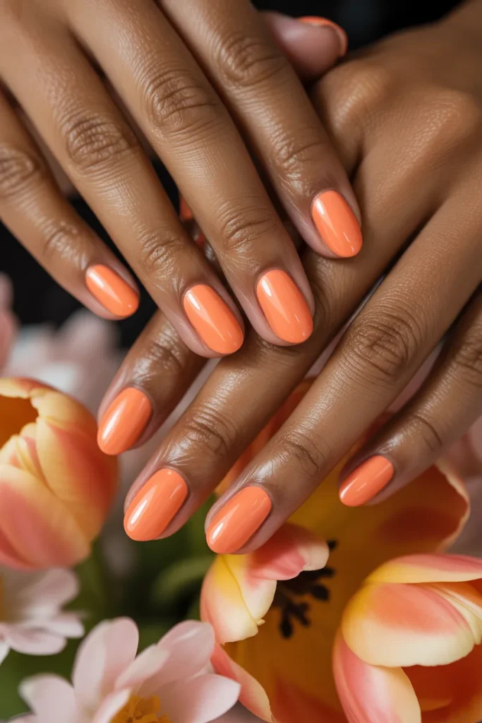 10. Simple Spring Nail Ideas for Brown Skin — Coral and Peach