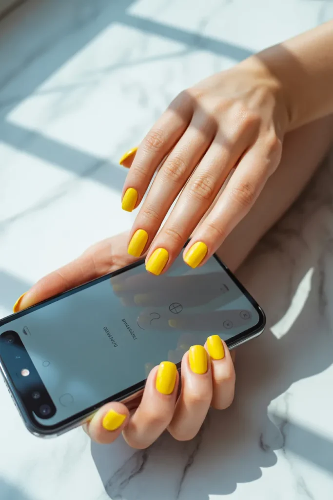 10. Yellow Square Spring Nails — Clean and Graphic