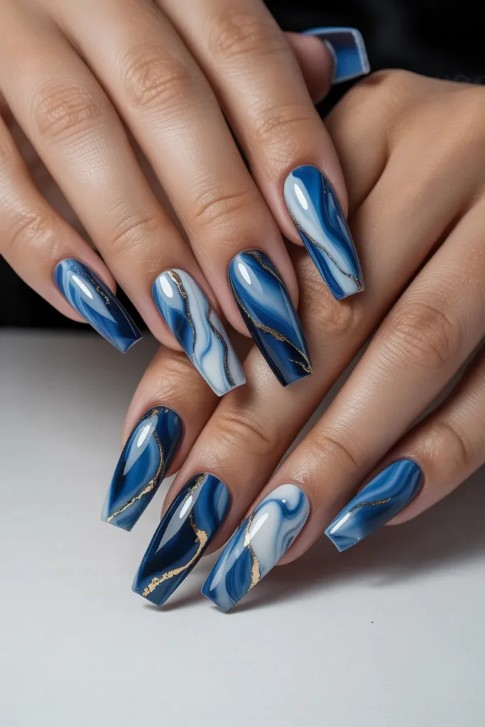 10.Blue Marble Nail Design
