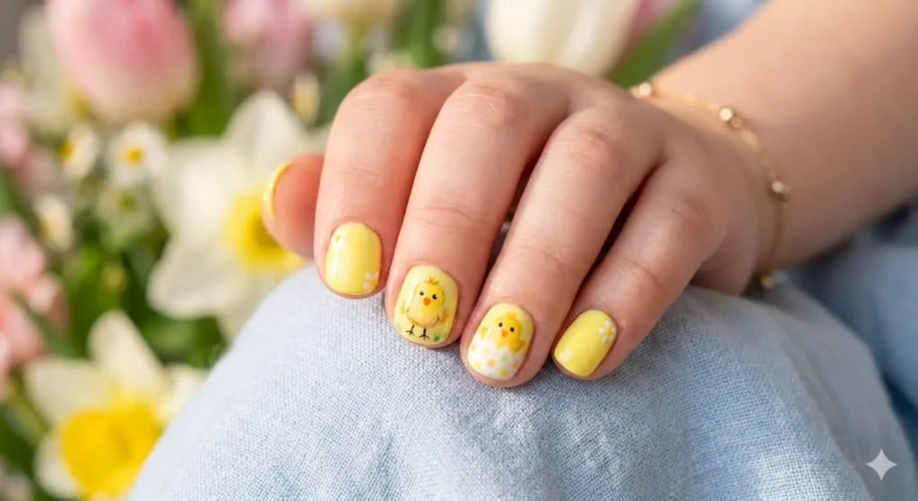 Easter Gel Nails 11 10.Easter Chick Gel Nails for Kids