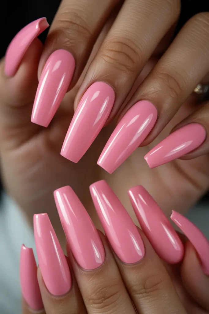 11. Cute Pink Acrylic Coffin Nails
