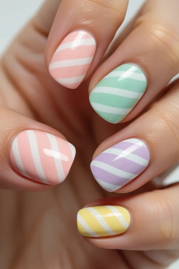 11. Easter Egg Nails — Candy Stripe Pastel