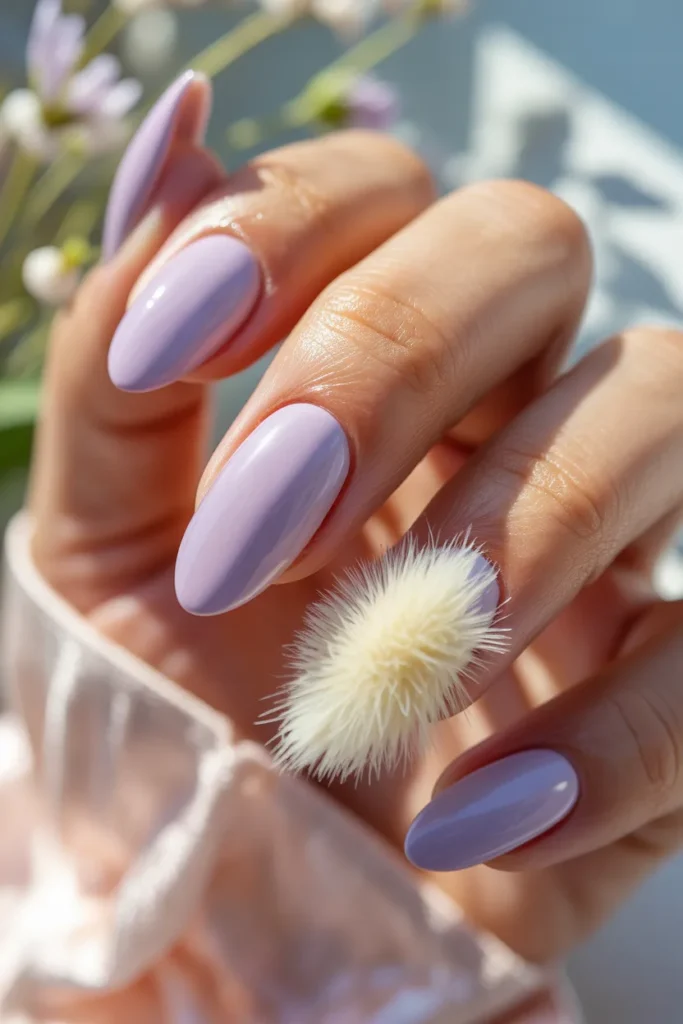 11. Fluffy Easter Bunny Tail Nails — White Textured Accent