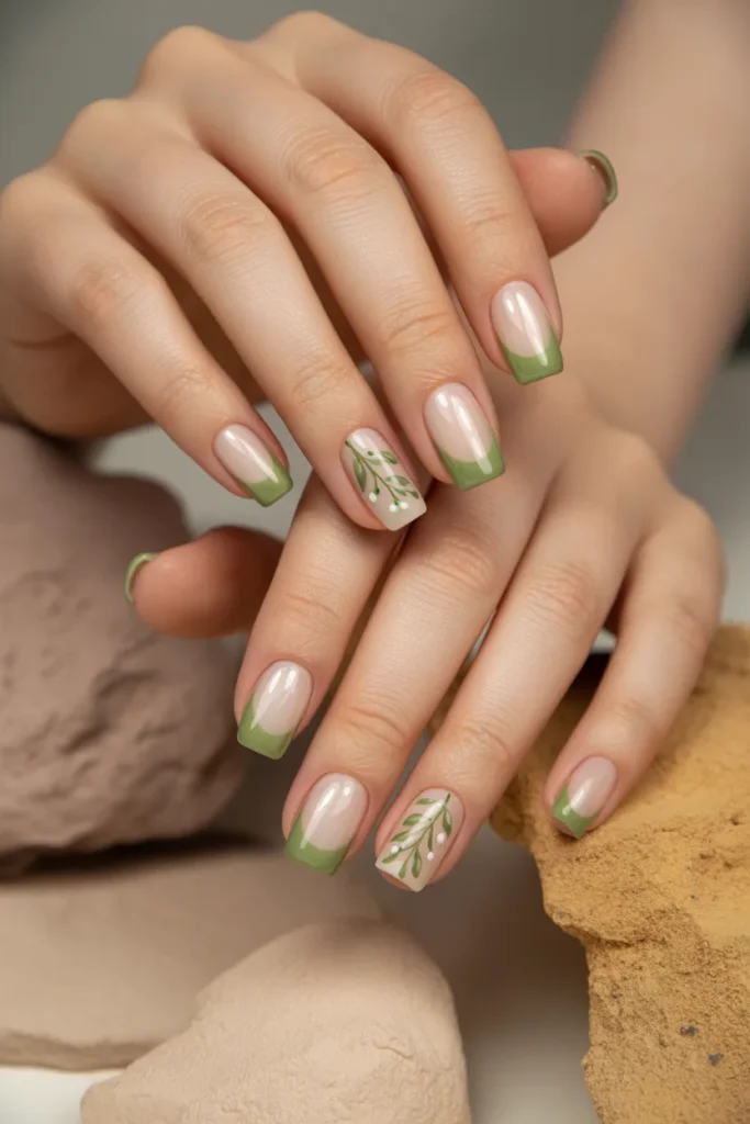 11. Gel Nails French Tip in Sage Green