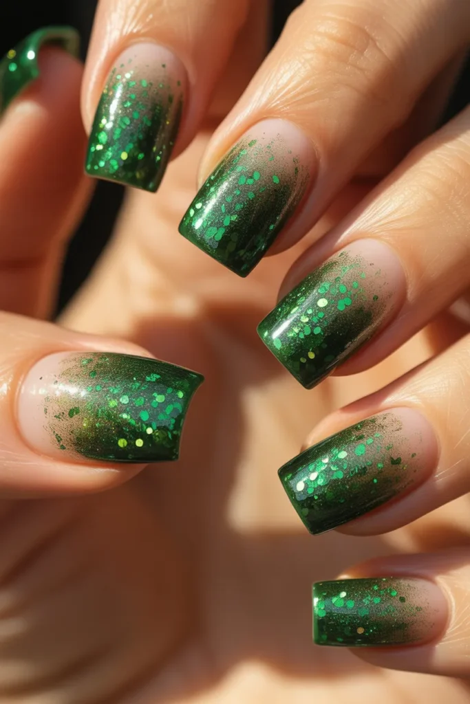 11. Glitter Ombre St. Paddys Nails