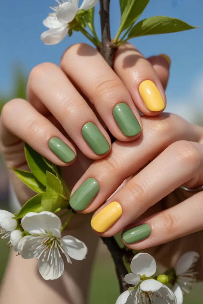 11. Green and Yellow April Nails