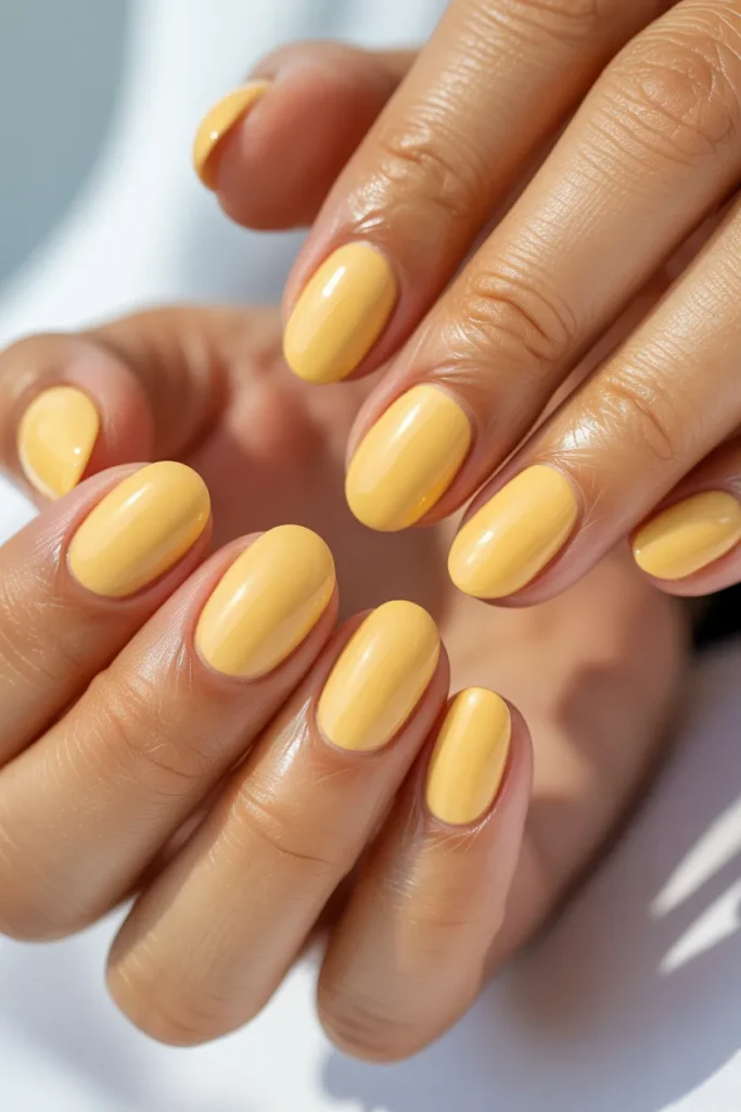 11. Pastel Yellow Spring Gel Nails — Butter Tone