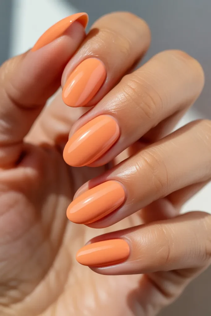 11. Peach Coral Almond Nails