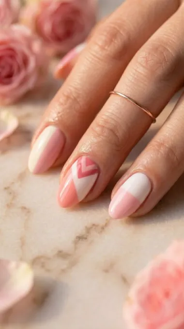 11. Pink and White Spring Nails — Colour Blocking