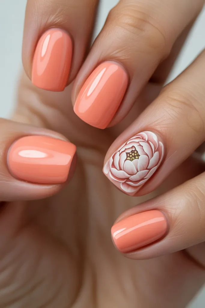 11. Simple Floral Spring Nails — Single Accent Flower