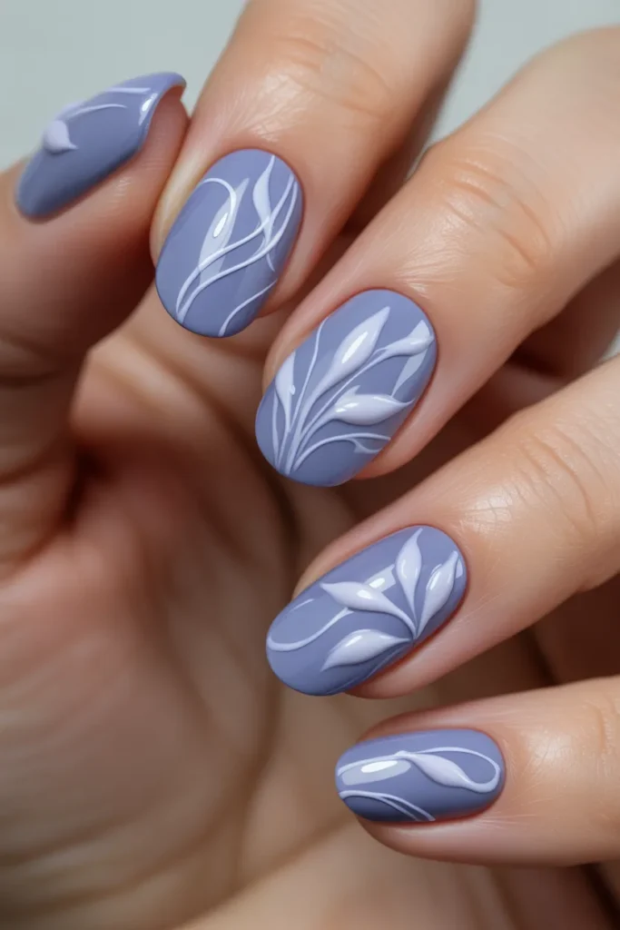 11.Periwinkle Blue Floral Swirl Nails