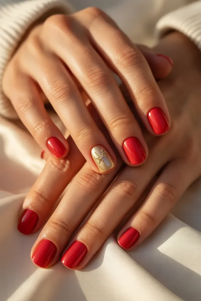 12. Birthday Short Square Spring Nails — Red and Gold