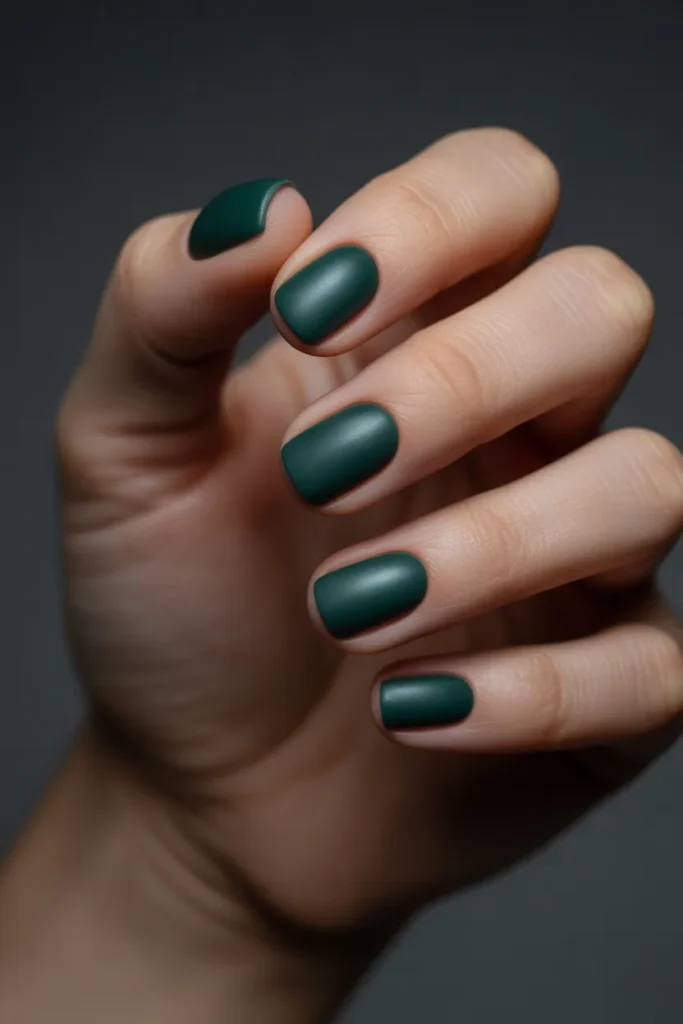 12. Dark Green Matte Nails 1