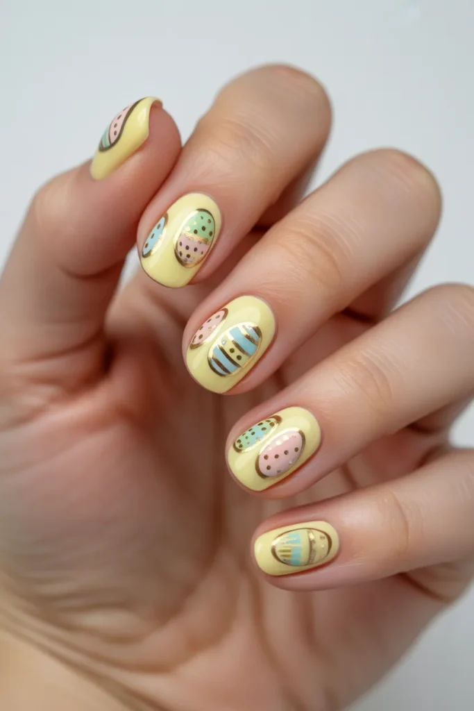 Yellow Easter Nails 13 12. Easter Egg Nail Art on Yellow Base