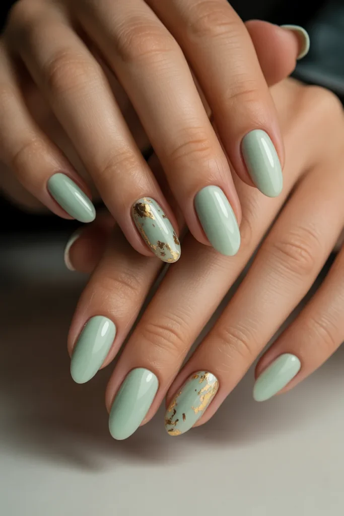 Mint Green Spring Nails 13 12. Mint Green Nails with Gold Accents
